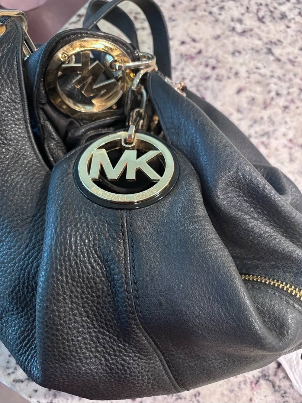 Michael Kors Black Pebbled Leather Chain-Handle Hobo